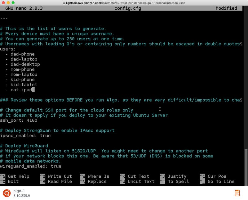 Edit Algo setup configuration