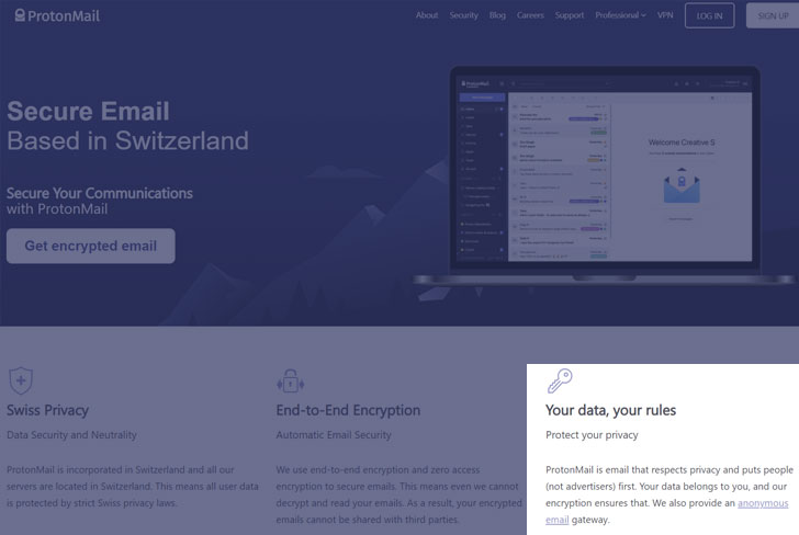 Нове формулювання умов використання на сайті ProtonMail.
