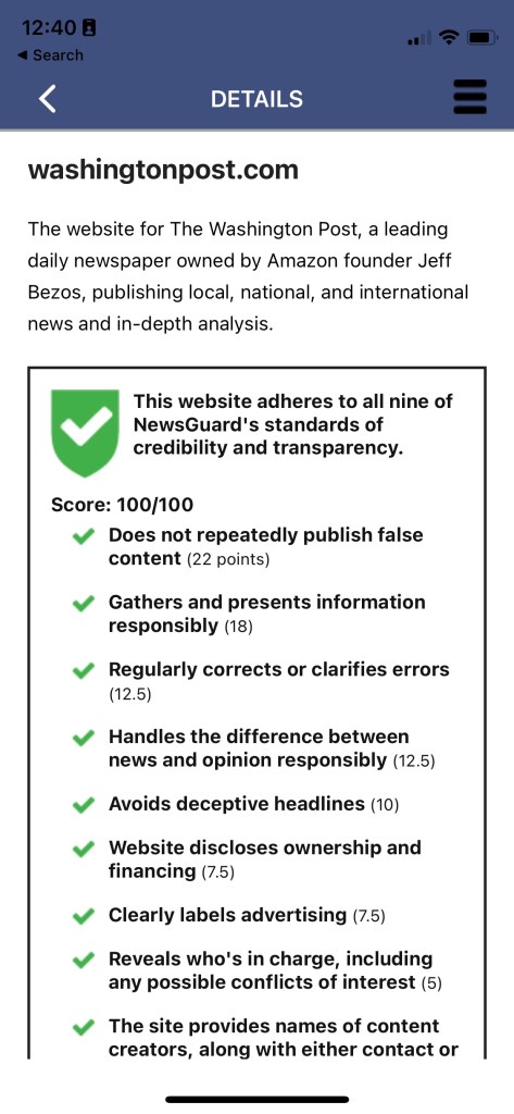 Washington Post NewsGuard rating